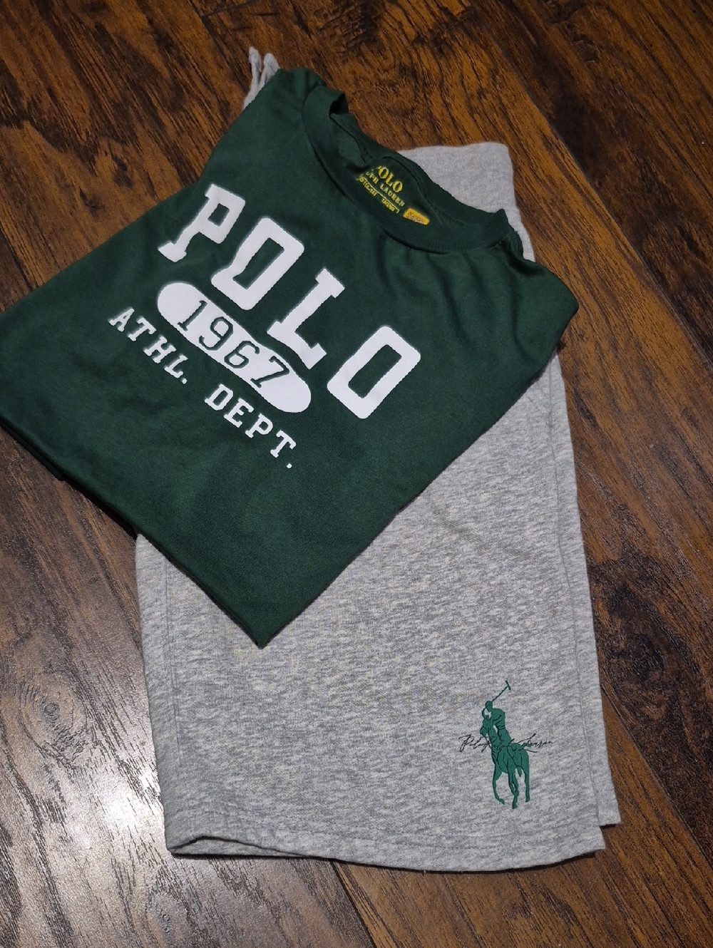 Polo by Ralph Lauren Green Logo Sweatshirt with Gray Polo Shorts